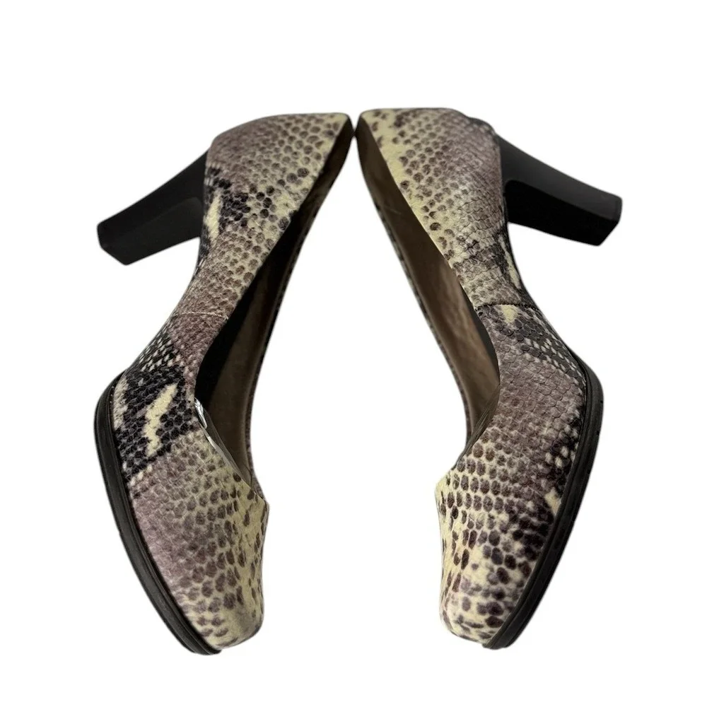 Rockport Walkability‎ Snakeskin Print Leather Pumps Adiprene V77685 Tan 9.5 W
